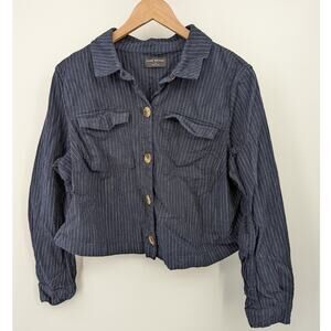 Lane Bryant 14 Cotton Linen Blend Cropped Preppy Layering Boxy Modern Pinstripe